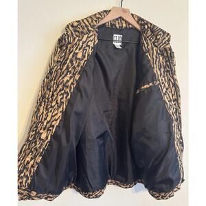 Clio Quilted Animal Print Silk Jacket Button Lined Long Sleeve Size L